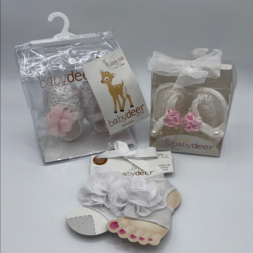 Baby Deer Boutique Bundle White and Pink Infant Booties Collection 3pc Set